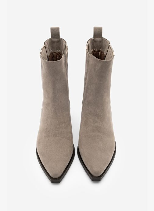 Kadın Sivri Burun Kalın Topuklu Chelsea Çift Lastikli Günlük Bot Losya Vizon Süet - Görsel 7