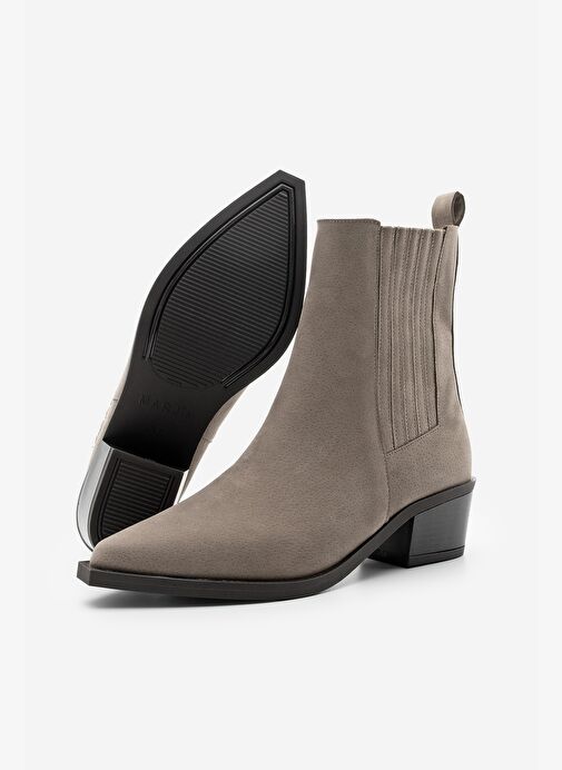 Kadın Sivri Burun Kalın Topuklu Chelsea Çift Lastikli Günlük Bot Losya Vizon Süet - Görsel 8