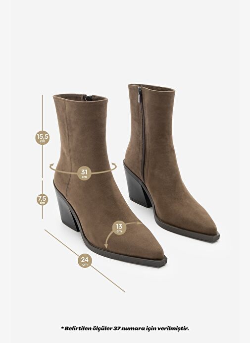 Kadın Sivri Burun Western Bot Forne Kahve Süet - Görsel 9