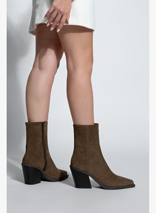 Kadın Sivri Burun Western Bot Forne Kahve Süet - Görsel 5
