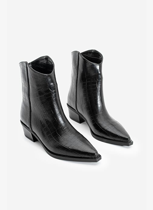 Kadın Sivri Burun Kovboy Dikiş Detaylı Western Bot Vildo Siyah Croco - Görsel 6