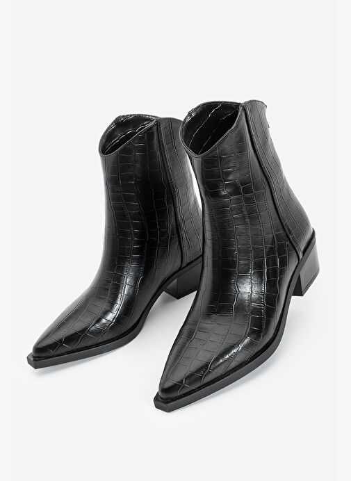 Kadın Sivri Burun Kovboy Dikiş Detaylı Western Bot Vildo Siyah Croco - Görsel 2