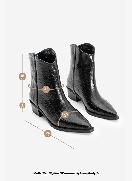 Kadın Sivri Burun Kovboy Dikiş Detaylı Western Bot Vildo Siyah Croco - Görsel 7