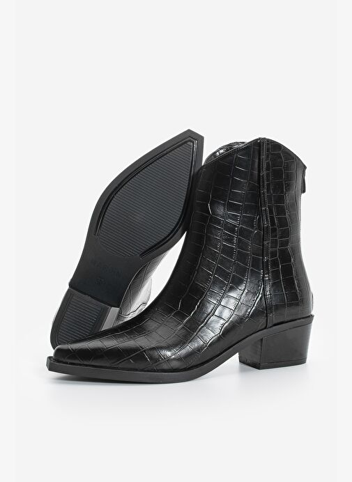 Kadın Sivri Burun Kovboy Dikiş Detaylı Western Bot Vildo Siyah Croco - Görsel 5