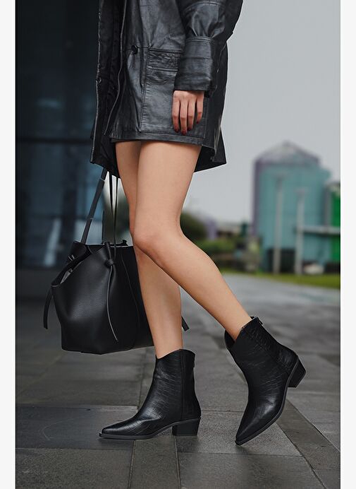 Kadın Sivri Burun Kovboy Dikiş Detaylı Western Bot Vildo Siyah Croco - Görsel 3