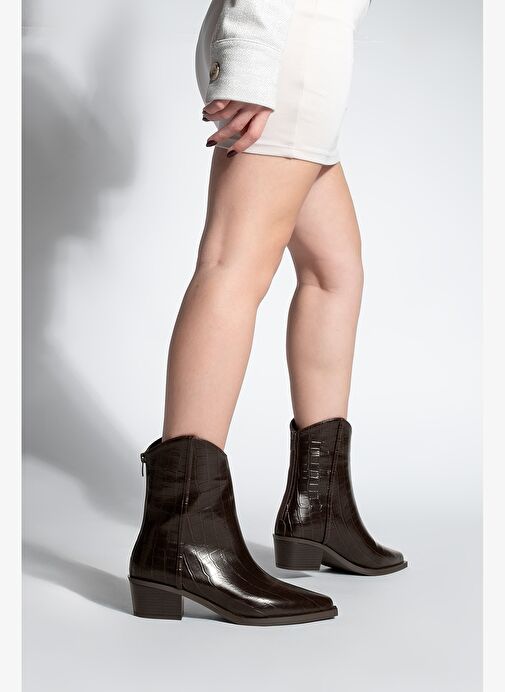 Kadın Sivri Burun Kovboy Dikiş Detaylı Western Bot Vildo Kahve Croco - Görsel 6