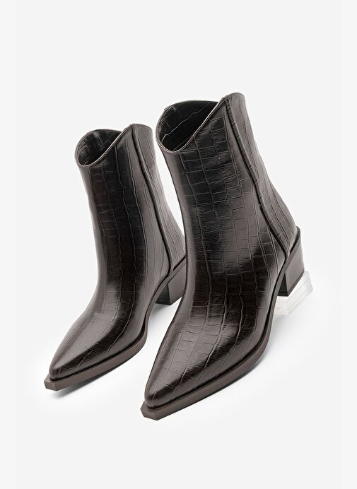 Kadın Sivri Burun Kovboy Dikiş Detaylı Western Bot Vildo Kahve Croco - Görsel 2