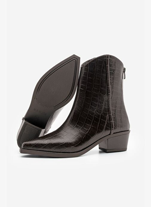 Kadın Sivri Burun Kovboy Dikiş Detaylı Western Bot Vildo Kahve Croco - Görsel 9