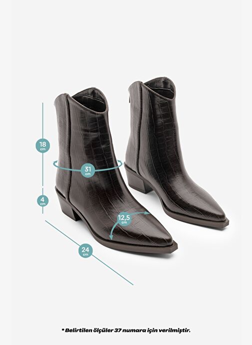 Kadın Sivri Burun Kovboy Dikiş Detaylı Western Bot Vildo Kahve Croco - Görsel 3
