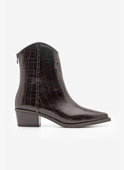 Kadın Sivri Burun Kovboy Dikiş Detaylı Western Bot Vildo Kahve Croco - Görsel 5