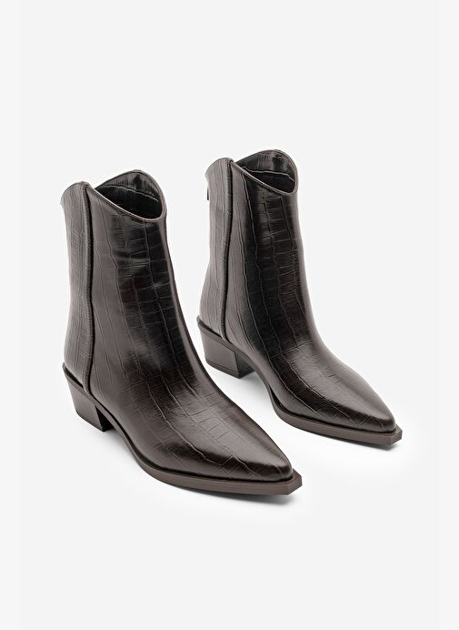 Kadın Sivri Burun Kovboy Dikiş Detaylı Western Bot Vildo Kahve Croco - Görsel 7