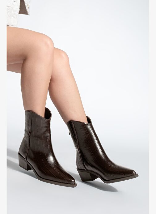 Kadın Sivri Burun Kovboy Dikiş Detaylı Western Bot Vildo Kahve Croco - Görsel 4