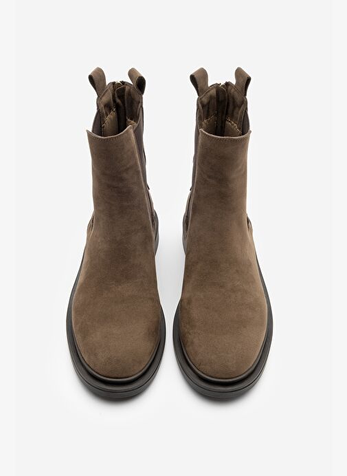 Kadın Altın Düğmeli Çift Lastikli Arkadan Fermuarlı Günlük Bot Valone Kahve Süet - Görsel 6