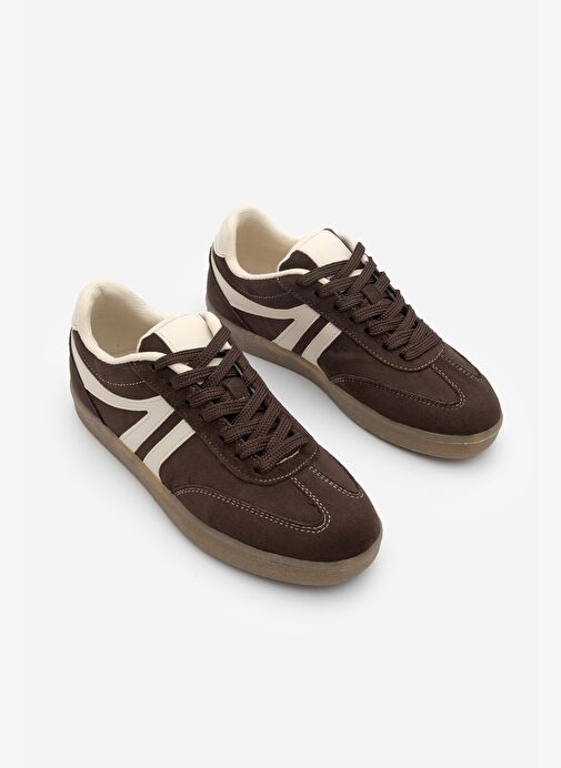 Kadın Sneaker Bağcıklı Düz Taban Spor Ayakkabı Tiyone Kahve Süet - Görsel 8