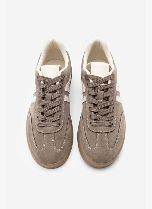 Kadın Sneaker Bağcıklı Düz Taban Spor Ayakkabı Tiyone Vizon Süet - Görsel 7