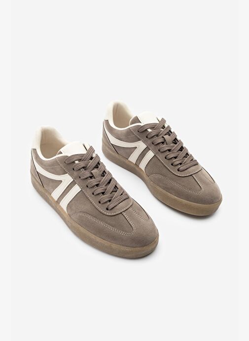 Kadın Sneaker Bağcıklı Düz Taban Spor Ayakkabı Tiyone Vizon Süet - Görsel 6