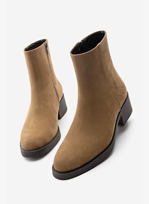 Kadın Fermuarlı Topuklu Günlük Bot Huna Taba Süet - Görsel 2