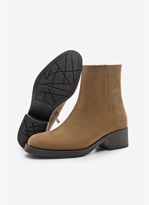 Kadın Fermuarlı Topuklu Günlük Bot Huna Taba Süet - Görsel 8