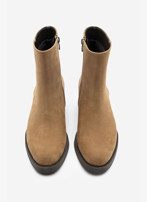 Kadın Fermuarlı Topuklu Günlük Bot Huna Taba Süet - Görsel 9