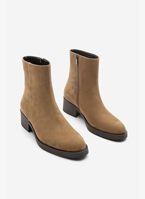 Kadın Fermuarlı Topuklu Günlük Bot Huna Taba Süet - Görsel 6