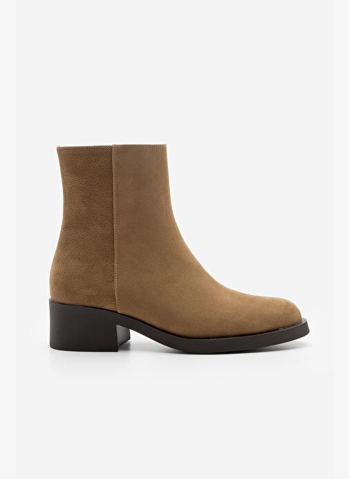 Kadın Fermuarlı Topuklu Günlük Bot Huna Taba Süet - Görsel 4