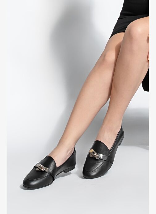Kadın Loafer Hakiki Deri Tokalı Makosen Günlük Ayakkabı Nador Siyah - Görsel 3