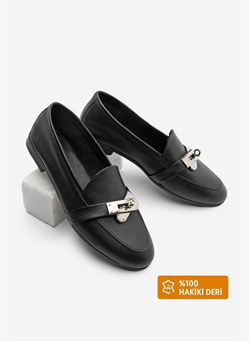 Kadın Loafer Hakiki Deri Tokalı Makosen Günlük Ayakkabı Nador Siyah - Görsel 2