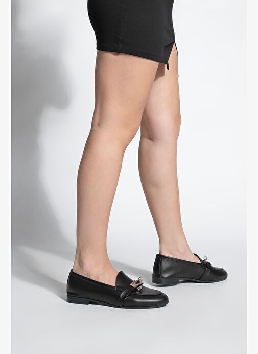 Kadın Loafer Hakiki Deri Tokalı Makosen Günlük Ayakkabı Nador Siyah - Görsel 5