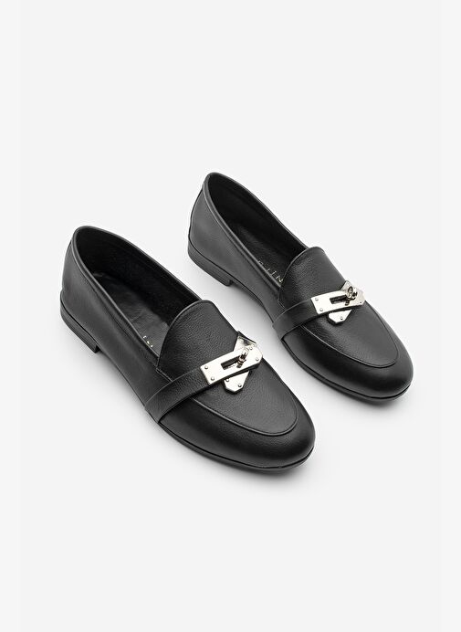 Kadın Loafer Hakiki Deri Tokalı Makosen Günlük Ayakkabı Nador Siyah - Görsel 6