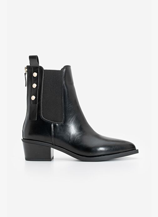 Kadın Sivri Burun Lastikli Kovboy Arkadan Fermuarlı Topuklu Western Bot Esoma Siyah - Görsel 4