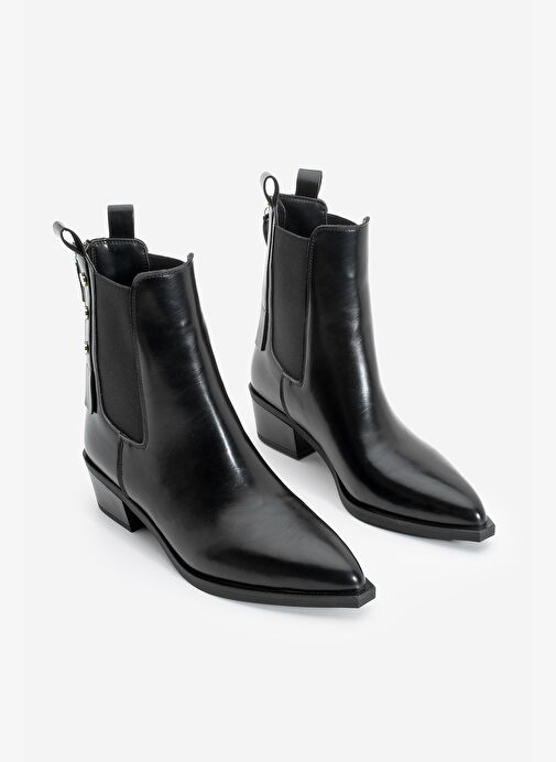 Kadın Sivri Burun Lastikli Kovboy Arkadan Fermuarlı Topuklu Western Bot Esoma Siyah - Görsel 5