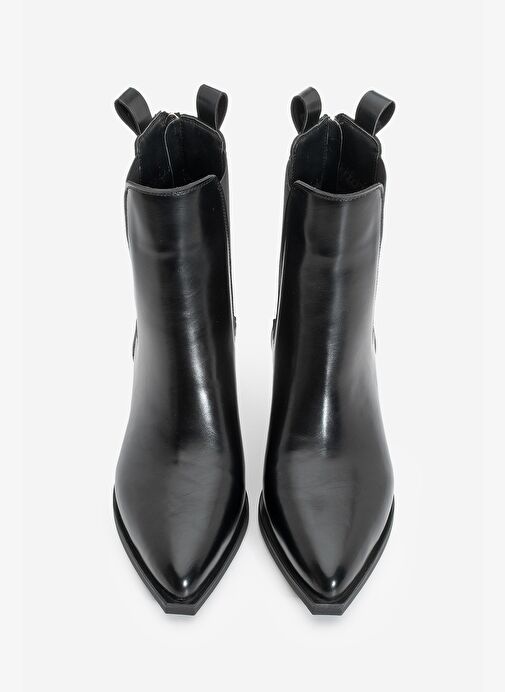 Kadın Sivri Burun Lastikli Kovboy Arkadan Fermuarlı Topuklu Western Bot Esoma Siyah - Görsel 7