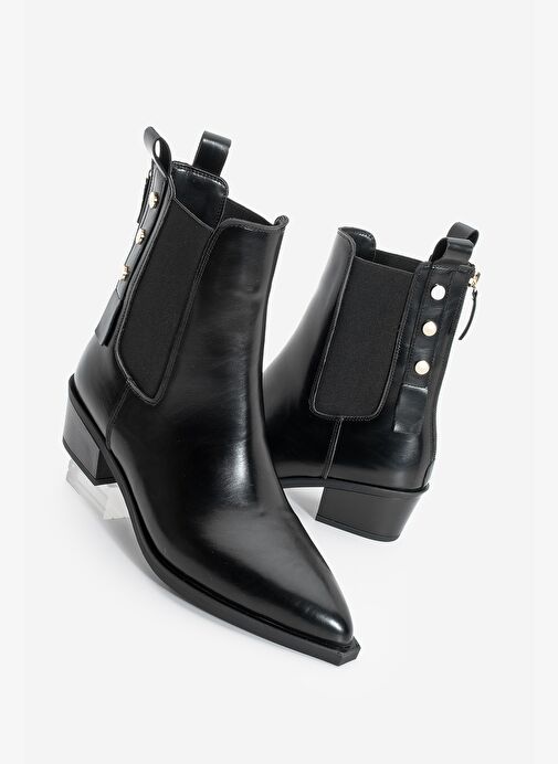 Kadın Sivri Burun Lastikli Kovboy Arkadan Fermuarlı Topuklu Western Bot Esoma Siyah - Görsel 2