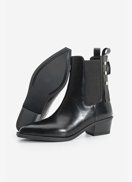 Kadın Sivri Burun Lastikli Kovboy Arkadan Fermuarlı Topuklu Western Bot Esoma Siyah - Görsel 6