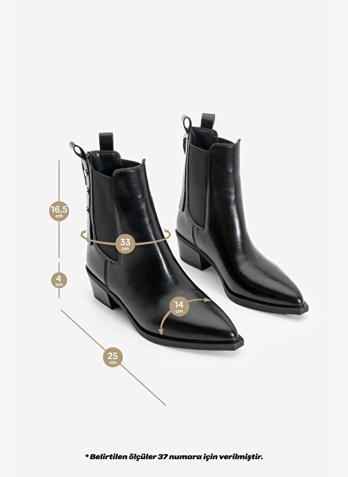 Kadın Sivri Burun Lastikli Kovboy Arkadan Fermuarlı Topuklu Western Bot Esoma Siyah - Görsel 8