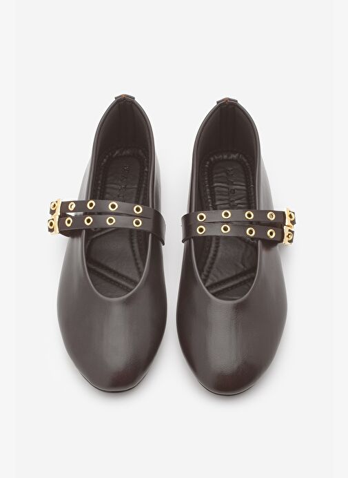 Kadın Çift Bantlı Zımbalı Günlük Babet Bekosa Kahve - Görsel 8