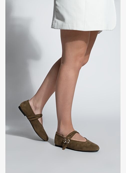 Kadın Çapraz Bantlı Babet Niroza Kahve Süet - Görsel 5