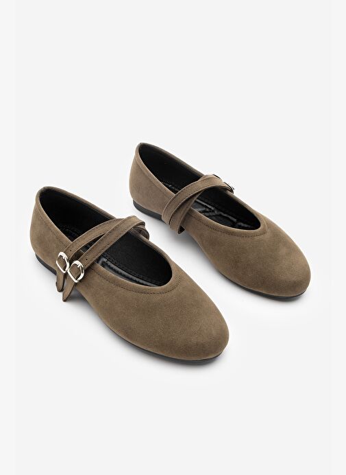 Kadın Çapraz Bantlı Babet Niroza Kahve Süet - Görsel 6