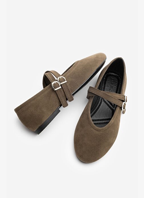 Kadın Çapraz Bantlı Babet Niroza Kahve Süet - Görsel 8