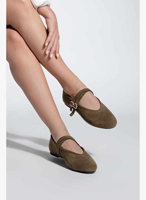 Kadın Çapraz Bantlı Babet Niroza Kahve Süet - Görsel 4