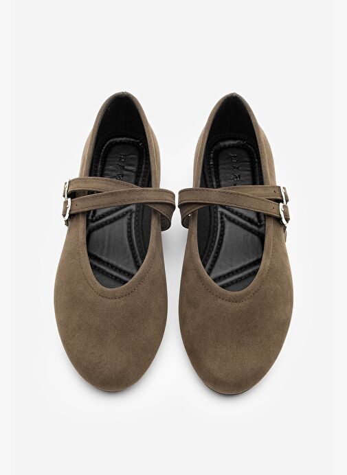 Kadın Çapraz Bantlı Babet Niroza Kahve Süet - Görsel 7