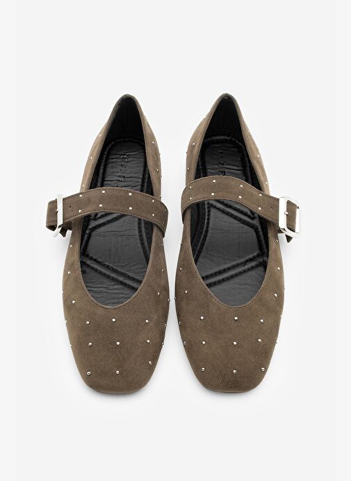 Kadın Küt Burun Tokalı Zımbalı Babet Velona Kahve Süet - Görsel 6