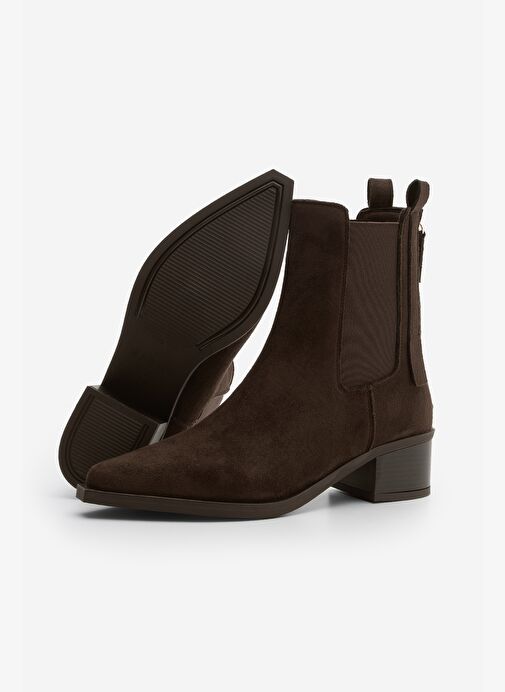 Kadın Sivri Burun Arkadan Fermuarlı Kovboy Çift Lastikli Western Bot Mirona Kahve Süet - Görsel 6