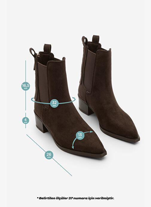 Kadın Sivri Burun Arkadan Fermuarlı Kovboy Çift Lastikli Western Bot Mirona Kahve Süet - Görsel 7