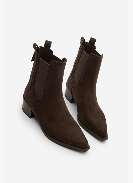 Kadın Sivri Burun Arkadan Fermuarlı Kovboy Çift Lastikli Western Bot Mirona Kahve Süet - Görsel 2