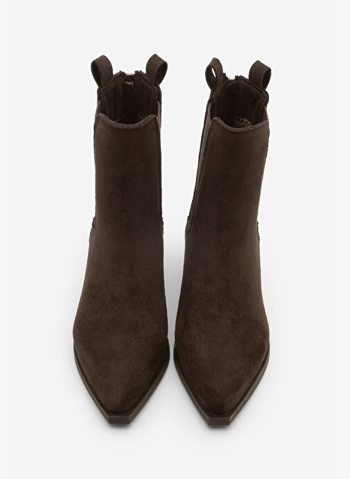 Kadın Sivri Burun Arkadan Fermuarlı Kovboy Çift Lastikli Western Bot Mirona Kahve Süet - Görsel 4