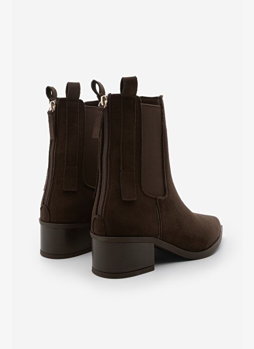 Kadın Sivri Burun Arkadan Fermuarlı Kovboy Çift Lastikli Western Bot Mirona Kahve Süet - Görsel 5