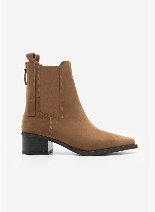 Kadın Sivri Burun Arkadan Fermuarlı Kovboy Çift Lastikli Western Bot Mirona Taba Süet - Görsel 2