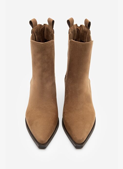 Kadın Sivri Burun Arkadan Fermuarlı Kovboy Çift Lastikli Western Bot Mirona Taba Süet - Görsel 7