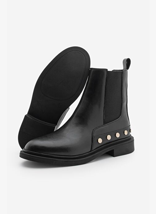 Kadın Altın Zımba Detaylı Çift Lastikli Günlük Bot Pamer Siyah - Görsel 8